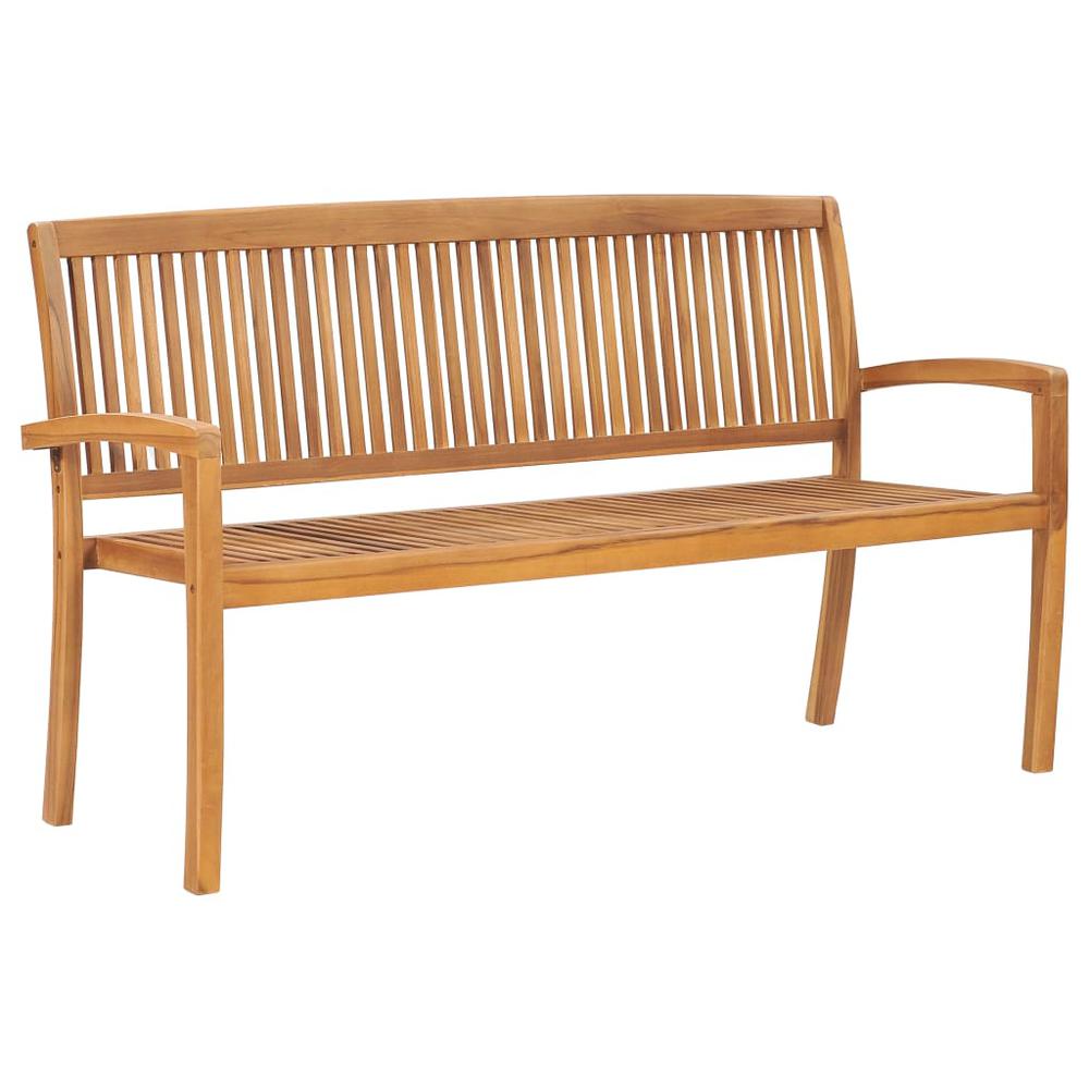 vidaXL Stacking Patio Bench with Cushion 62.6" Solid Teak Wood, 3063311. Picture 2