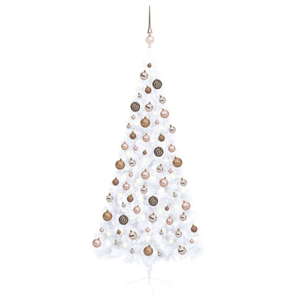 vidaXL Artificial Half Christmas Tree with LEDs&Ball Set White 70.9", 3077570. Picture 1