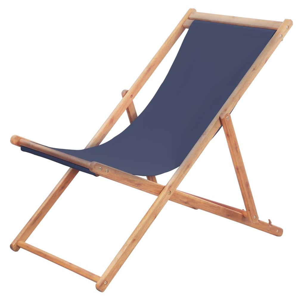 vidaXL Folding Beach Chair Fabric and Wooden Frame Blue, 44000. Picture 1