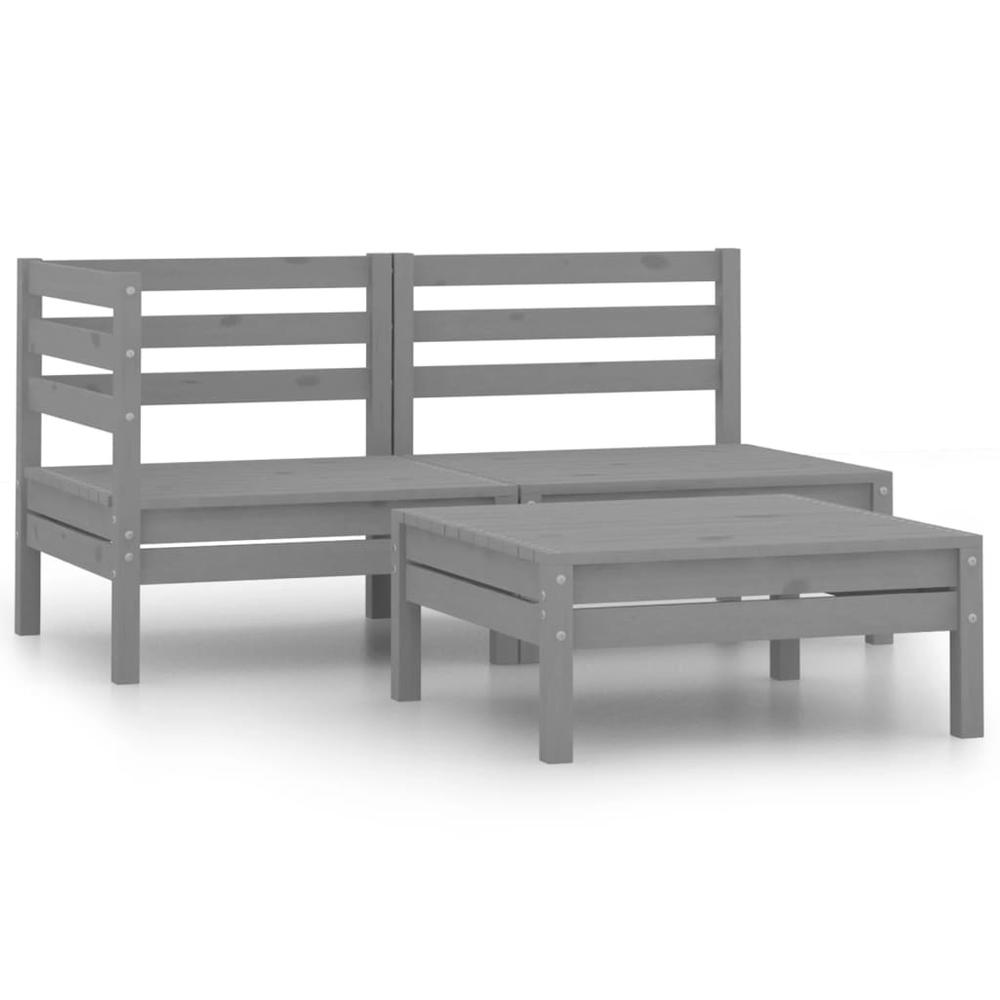 vidaXL 3 Piece Patio Lounge Set Solid Pinewood Gray, 806599. Picture 1