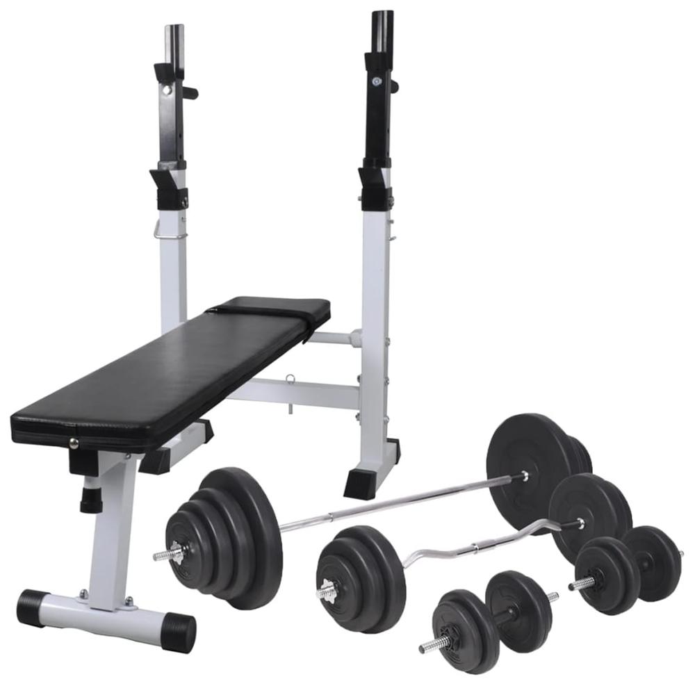 vidaXL Workout Bench with Weight Rack, Barbell and Dumbbell Set 264.6 lb, 275375. Picture 1