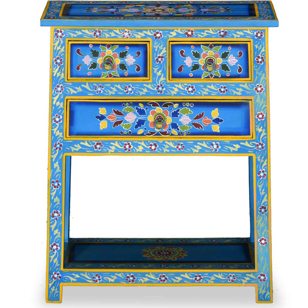 vidaXL Sideboard with Drawers Turquoise 23.6"x11.8"x29.9" Solid Wood Mango. Picture 3