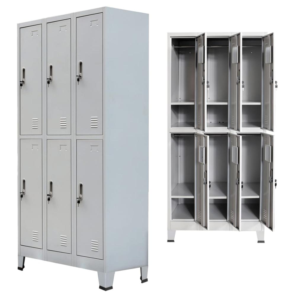 vidaXL Locker Cabinet with 6 Compartments Steel 35.4"x17.7"x70.9" Gray, 20156. Picture 5