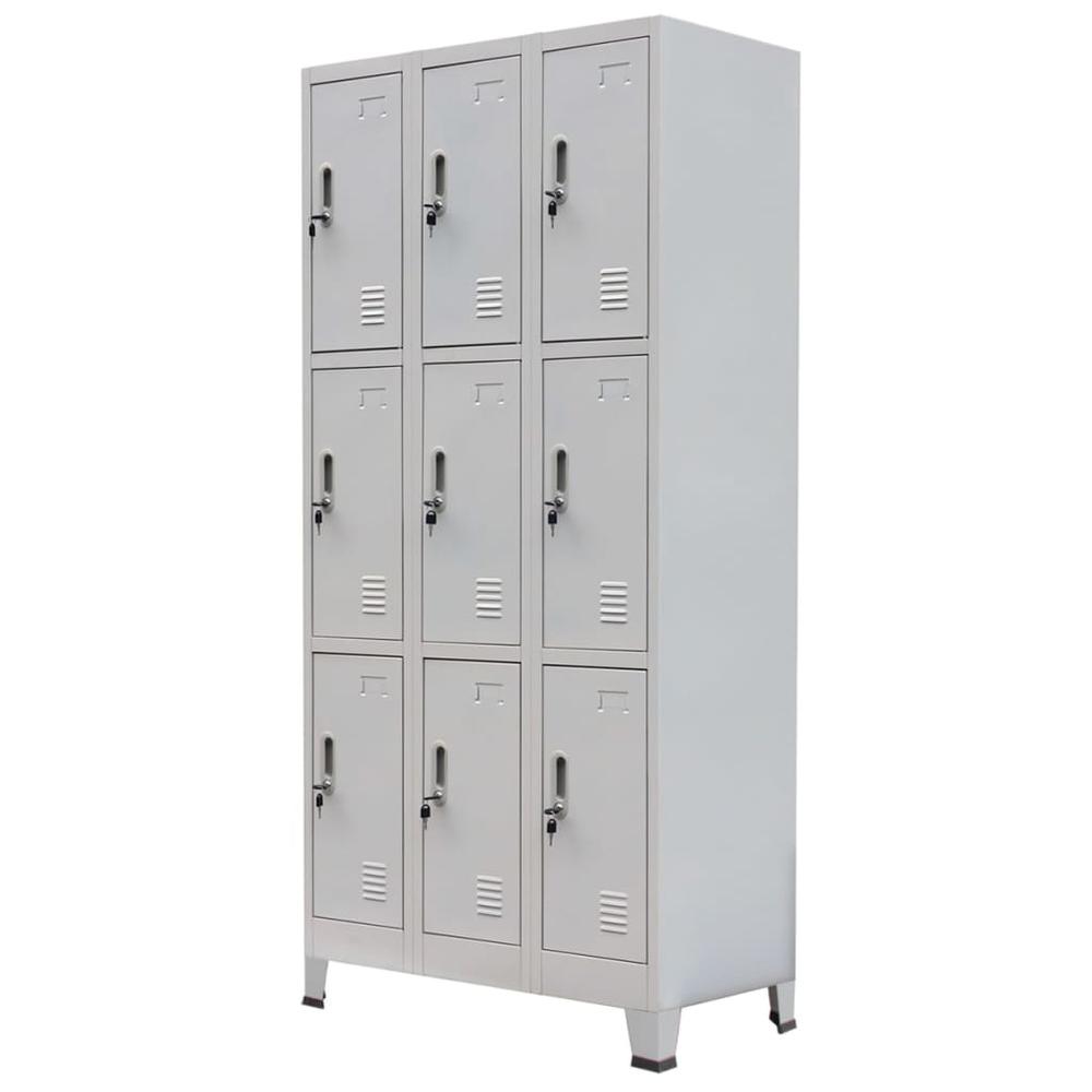 vidaXL Locker Cabinet with 9 Compartments Steel 35.4"x17.7"x70.9" Gray, 20157. Picture 1