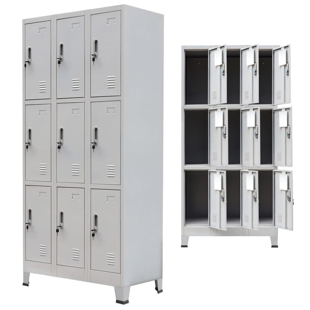 vidaXL Locker Cabinet with 9 Compartments Steel 35.4"x17.7"x70.9" Gray, 20157. Picture 4