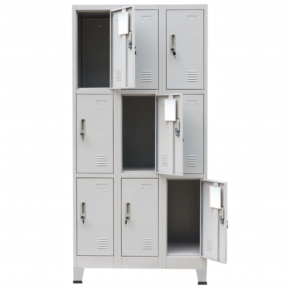 vidaXL Locker Cabinet with 9 Compartments Steel 35.4"x17.7"x70.9" Gray, 20157. Picture 5