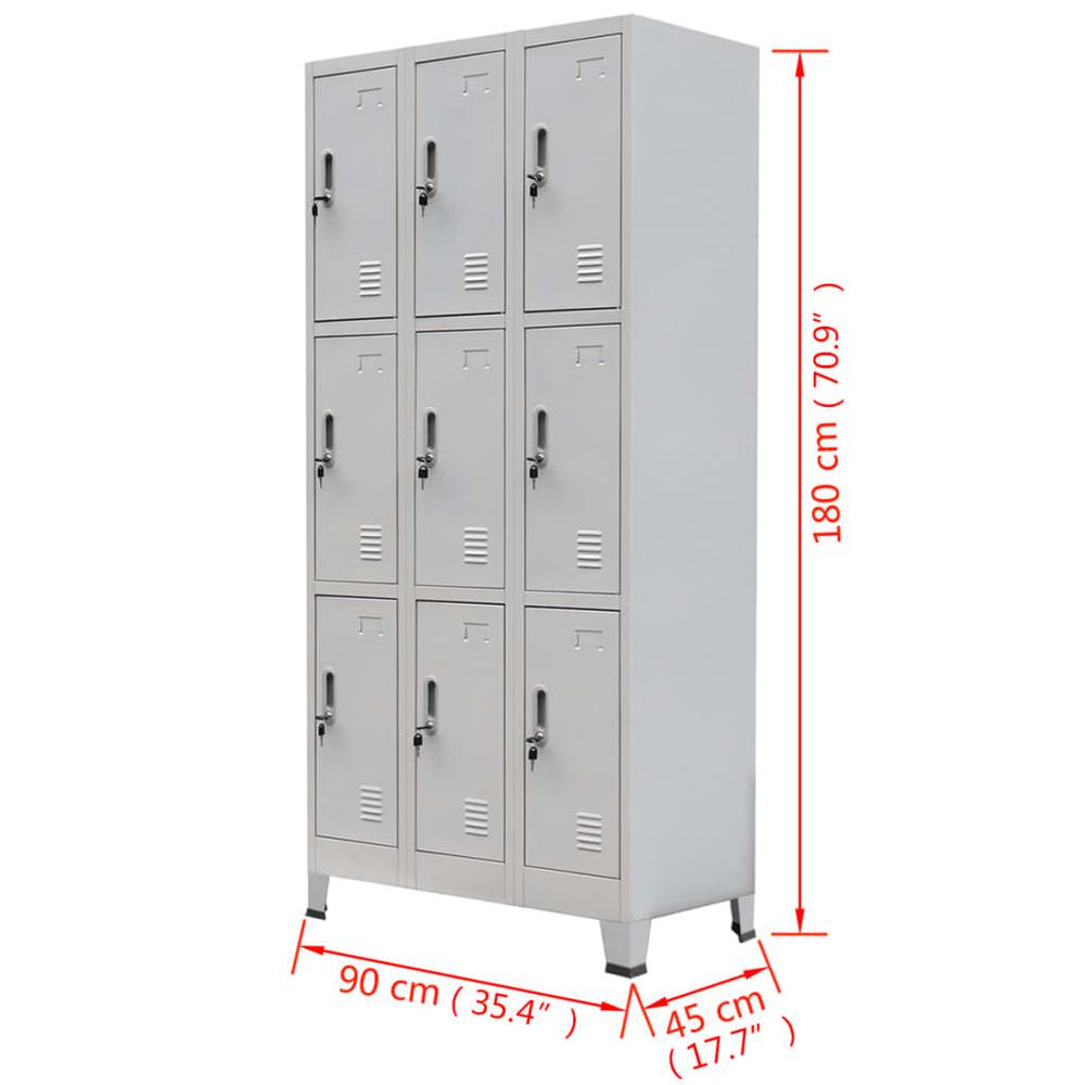 vidaXL Locker Cabinet with 9 Compartments Steel 35.4"x17.7"x70.9" Gray, 20157. Picture 7