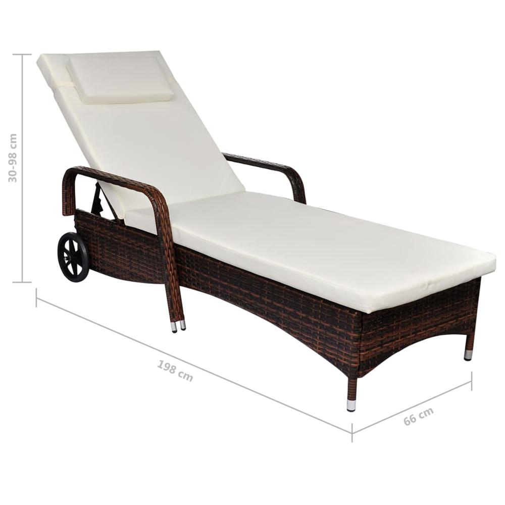 vidaXL Sun Lounger with Cushion & Wheels Poly Rattan Brown, 42476. Picture 3