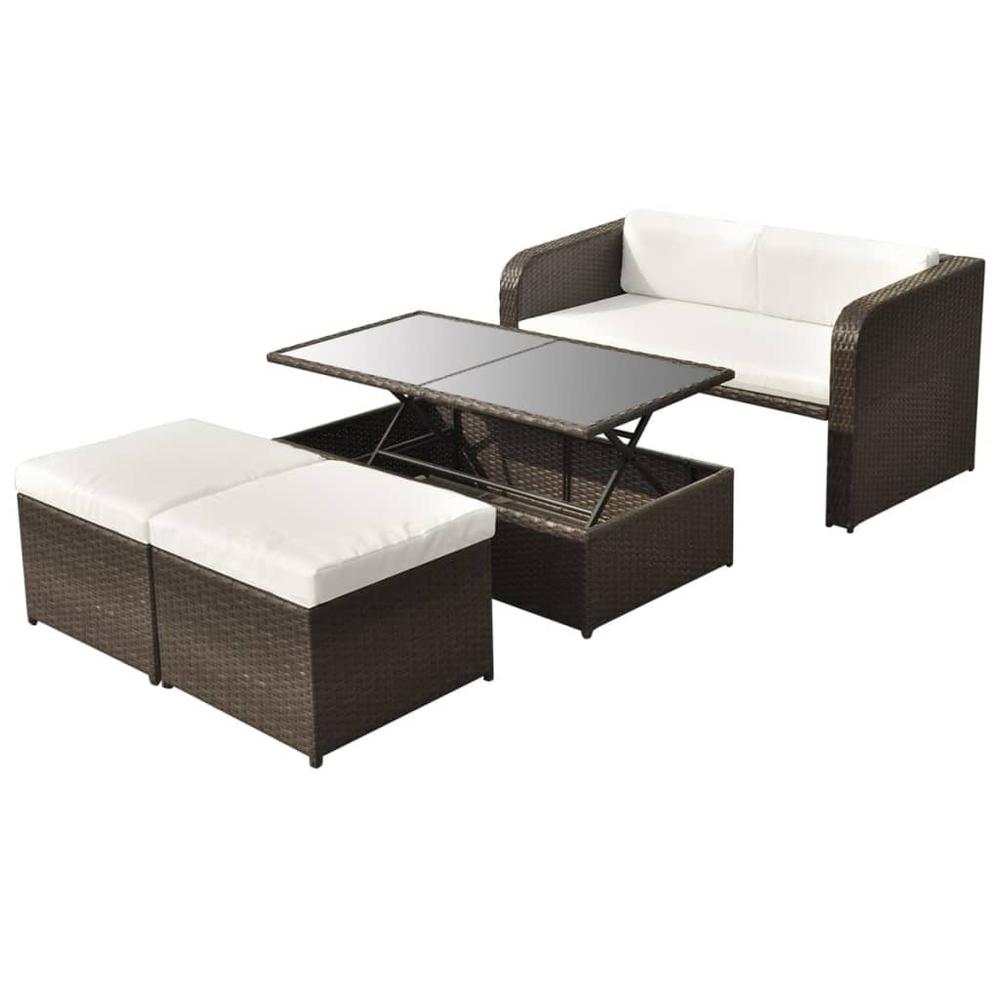 vidaXL 4 Piece Garden Lounge Set with Cushions Poly Rattan Brown, 42480. Picture 1