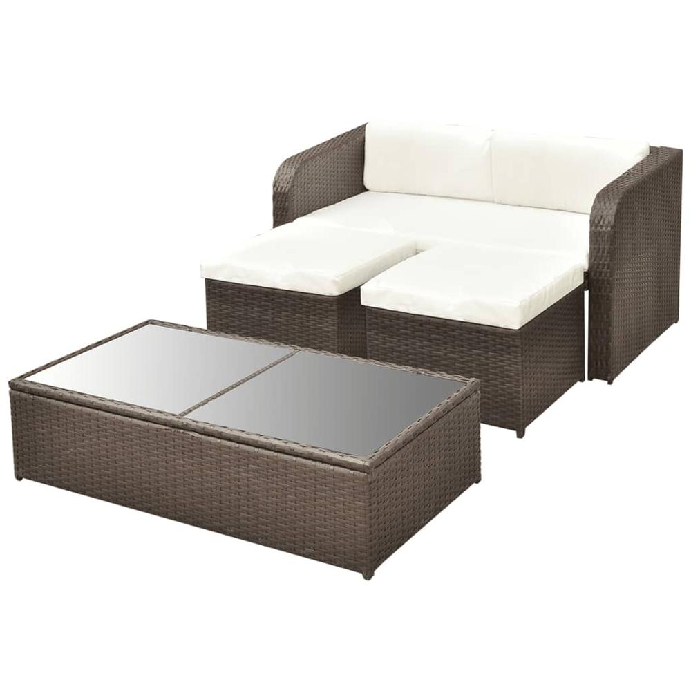 vidaXL 4 Piece Garden Lounge Set with Cushions Poly Rattan Brown, 42480. Picture 4