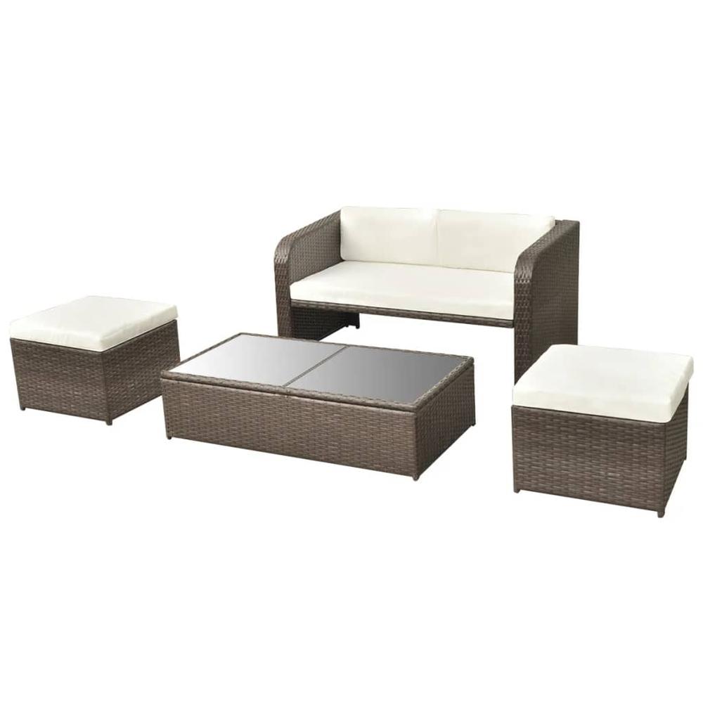 vidaXL 4 Piece Garden Lounge Set with Cushions Poly Rattan Brown, 42480. Picture 6