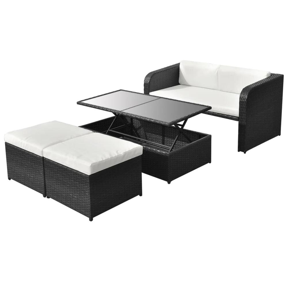 vidaXL 4 Piece Garden Lounge Set with Cushions Poly Rattan Black, 42481. Picture 1