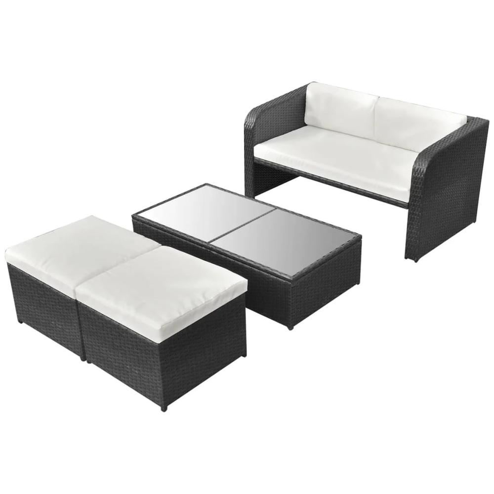 vidaXL 4 Piece Garden Lounge Set with Cushions Poly Rattan Black, 42481. Picture 2