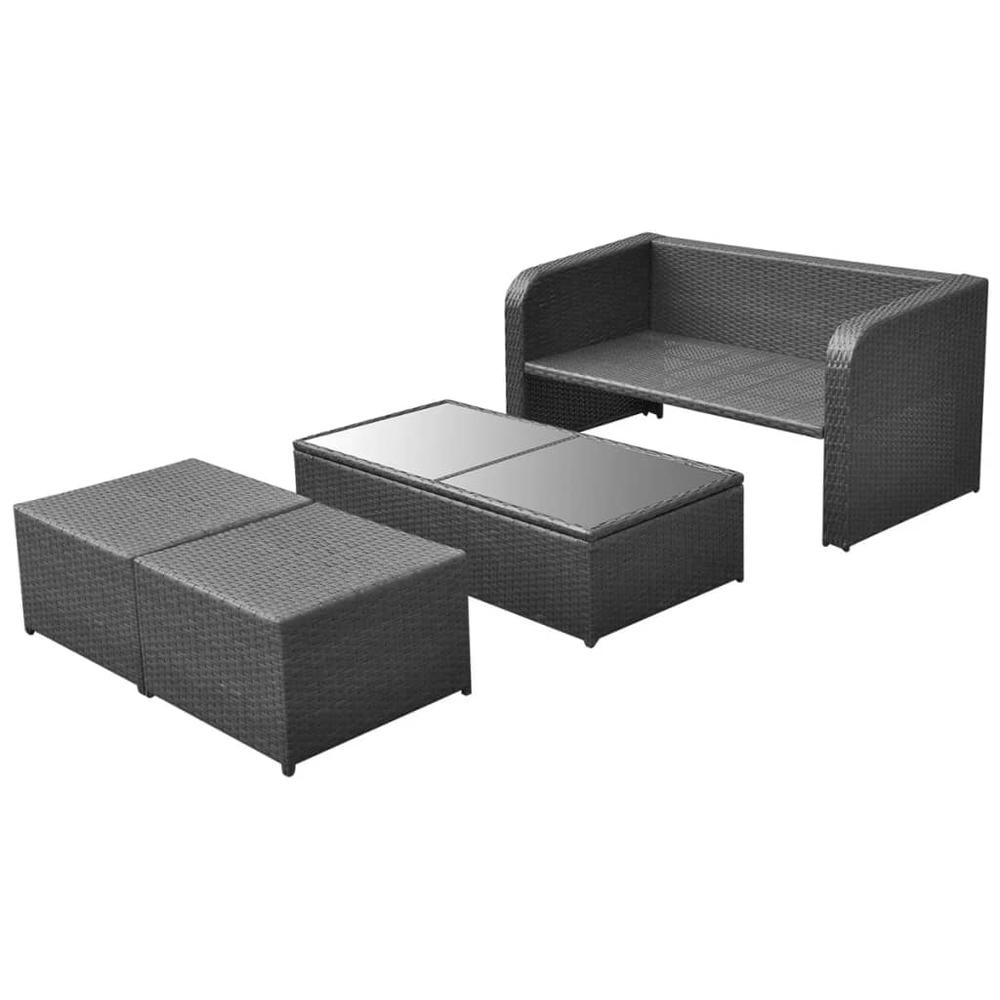 vidaXL 4 Piece Garden Lounge Set with Cushions Poly Rattan Black, 42481. Picture 3