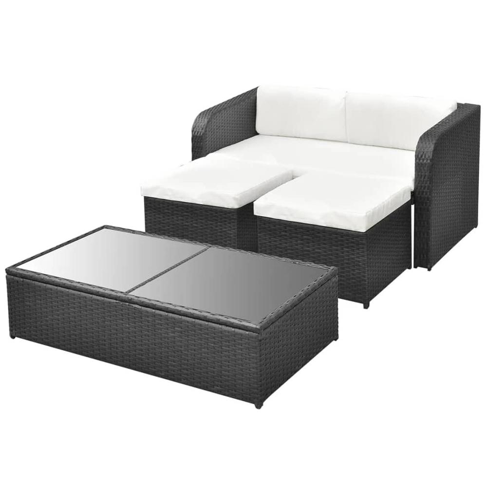 vidaXL 4 Piece Garden Lounge Set with Cushions Poly Rattan Black, 42481. Picture 4