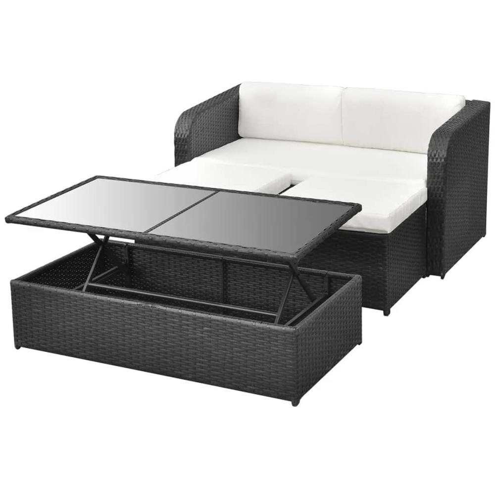vidaXL 4 Piece Garden Lounge Set with Cushions Poly Rattan Black, 42481. Picture 5