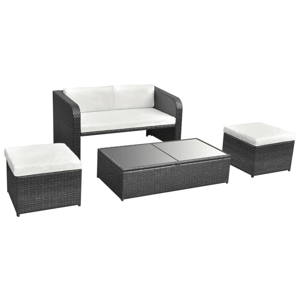 vidaXL 4 Piece Garden Lounge Set with Cushions Poly Rattan Black, 42481. Picture 6