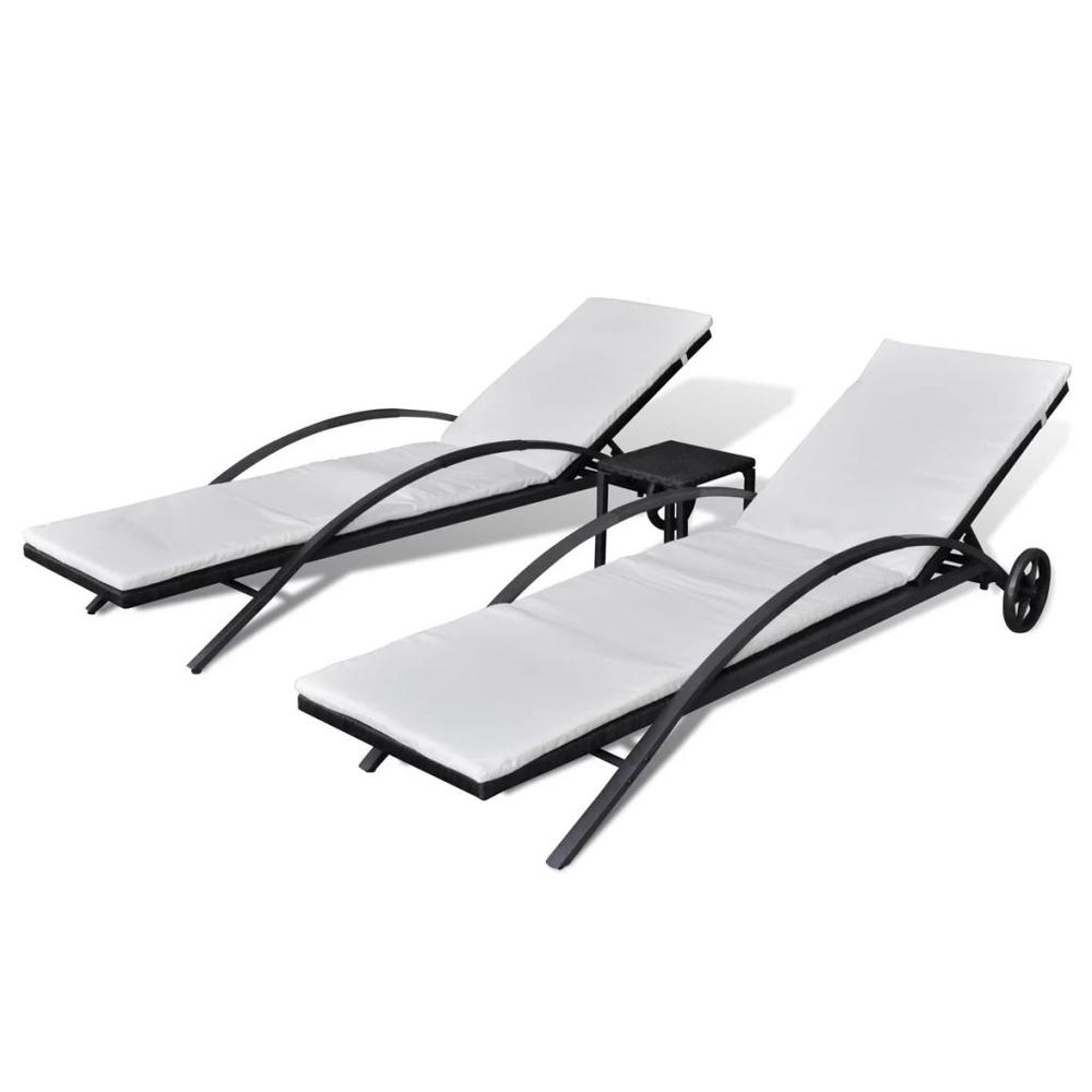 vidaXL Sun Loungers with Table Poly Rattan Black, 42491. Picture 1