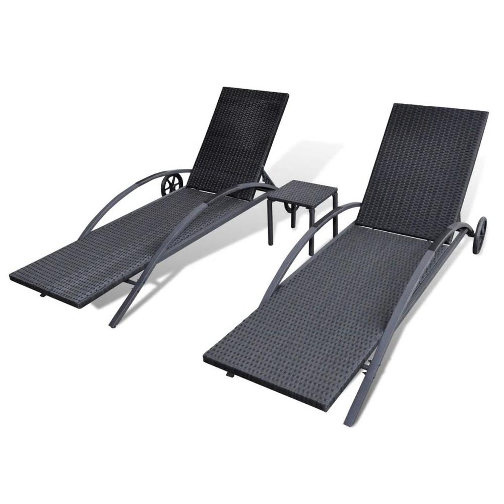 vidaXL Sun Loungers with Table Poly Rattan Black, 42491. Picture 4