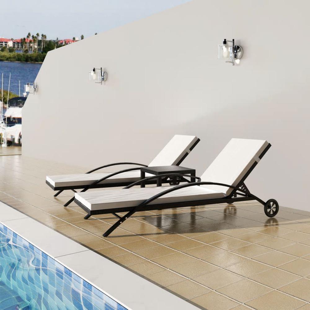 vidaXL Sun Loungers with Table Poly Rattan Black, 42491. Picture 7