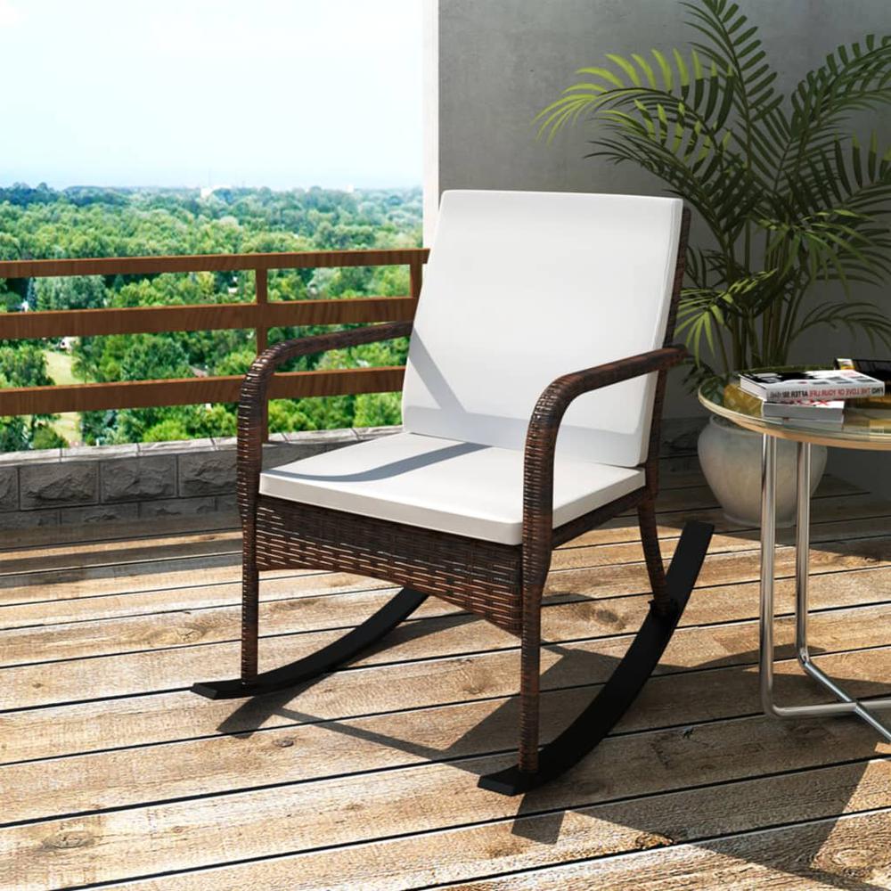 vidaXL Outdoor Rocking Chair Brown Poly Rattan, 42492. Picture 1
