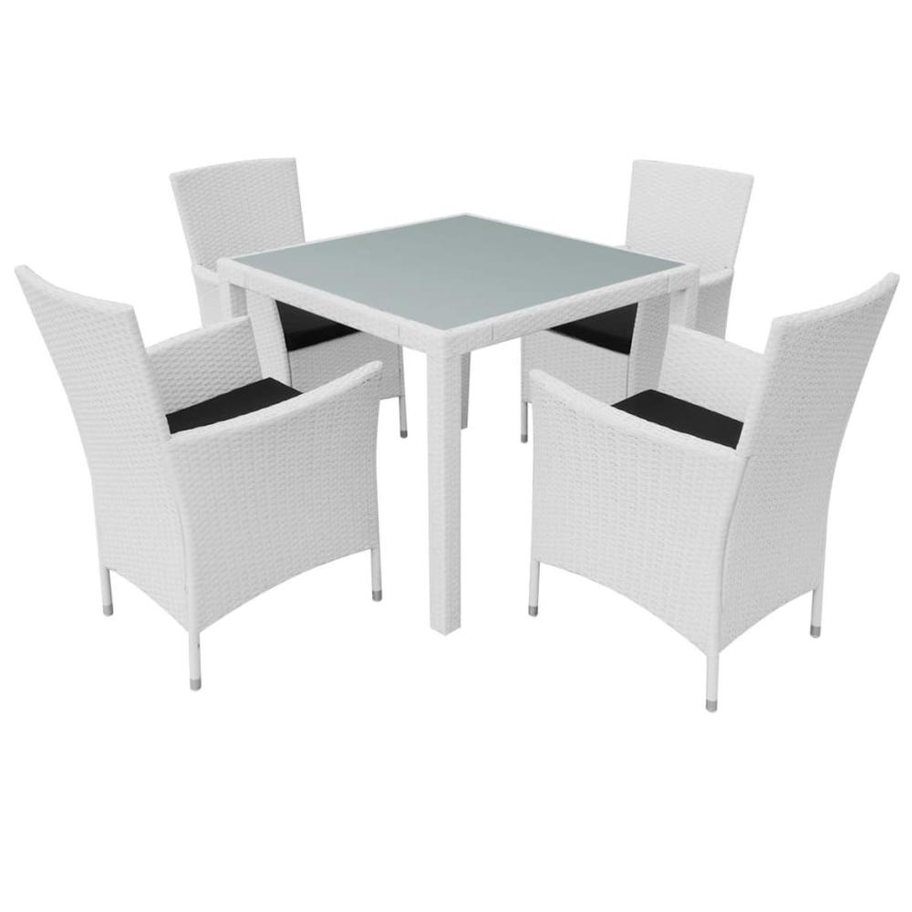 5 Piece Patio Dining Set Poly Rattan Cream White. Picture 1