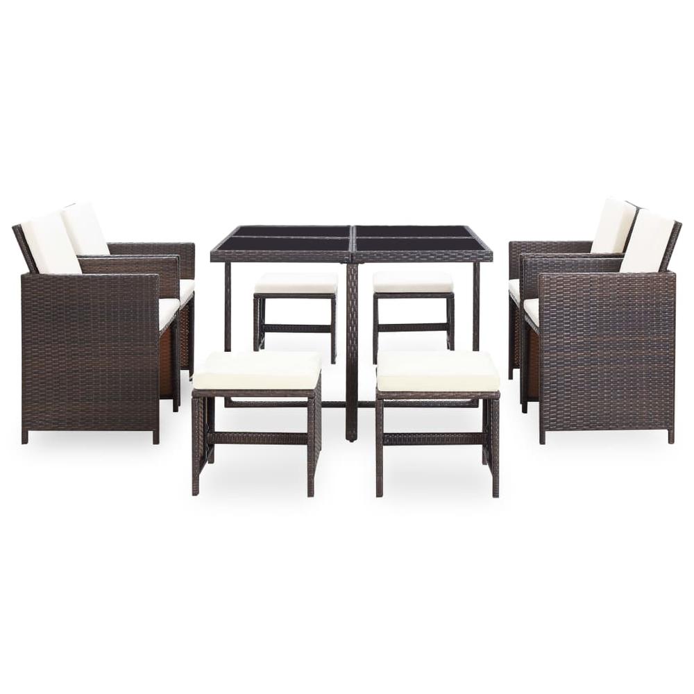 vidaXL 9 Piece Outdoor Dining Set with Cushions Poly Rattan Brown, 42526. Picture 2