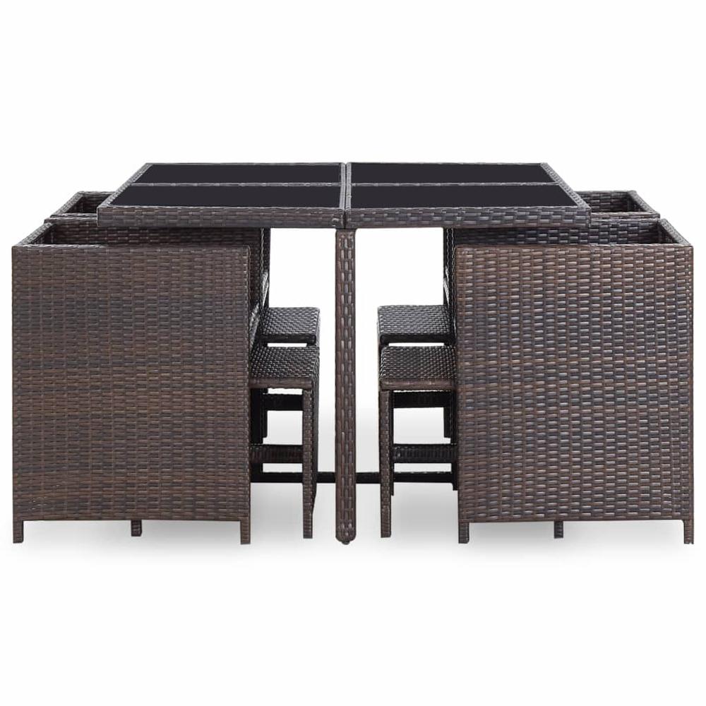 vidaXL 9 Piece Outdoor Dining Set with Cushions Poly Rattan Brown, 42526. Picture 4