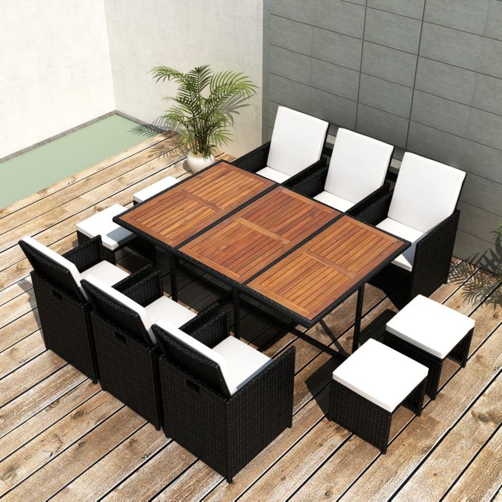 vidaXL 11 Piece Outdoor Dining Set Poly Rattan and Acacia Wood Black, 42531. Picture 2