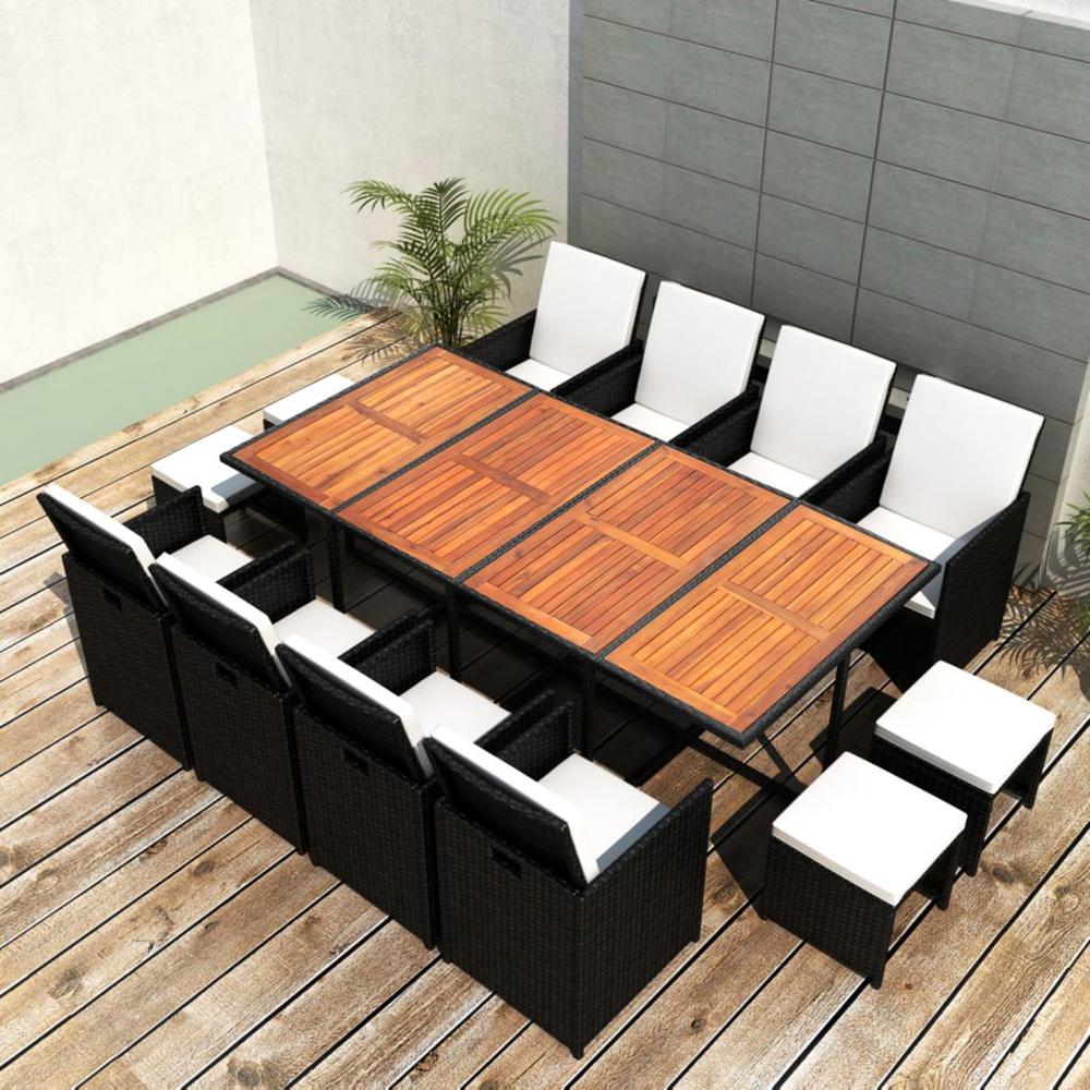 vidaXL 13 Piece Outdoor Dining Set Poly Rattan and Acacia Wood Black, 42532. Picture 2