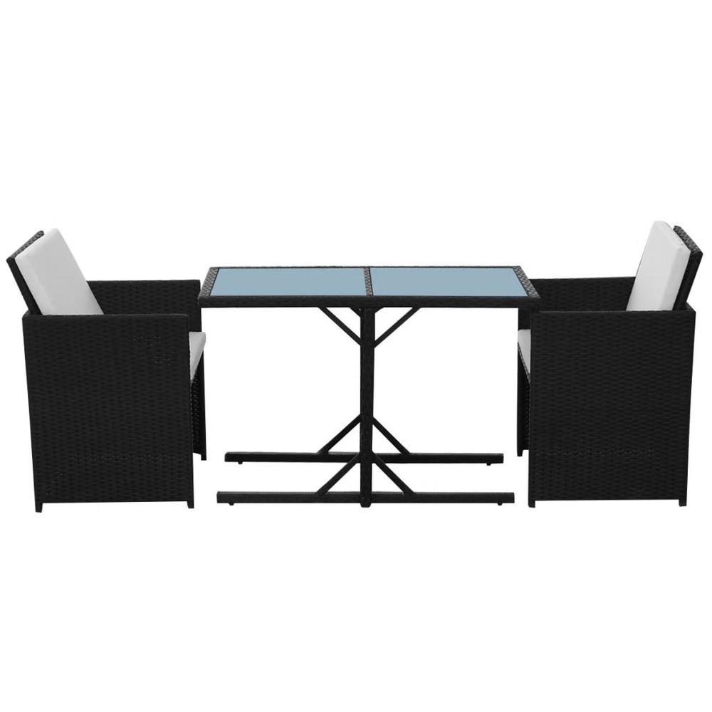 vidaXL 3 Piece Bistro Set with Cushions Poly Rattan Black, 42539. Picture 4