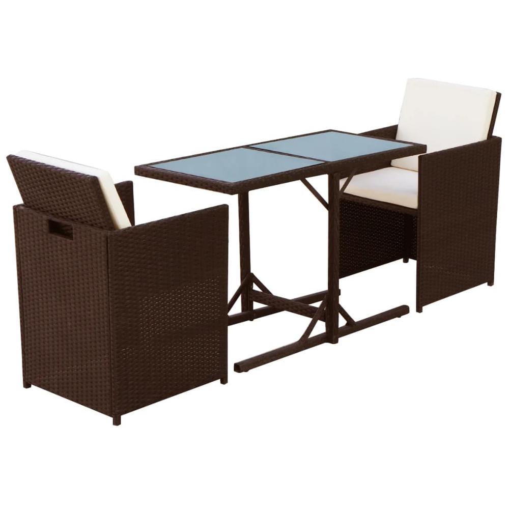 vidaXL 3 Piece Bistro Set with Cushions Poly Rattan Brown, 42540. Picture 3