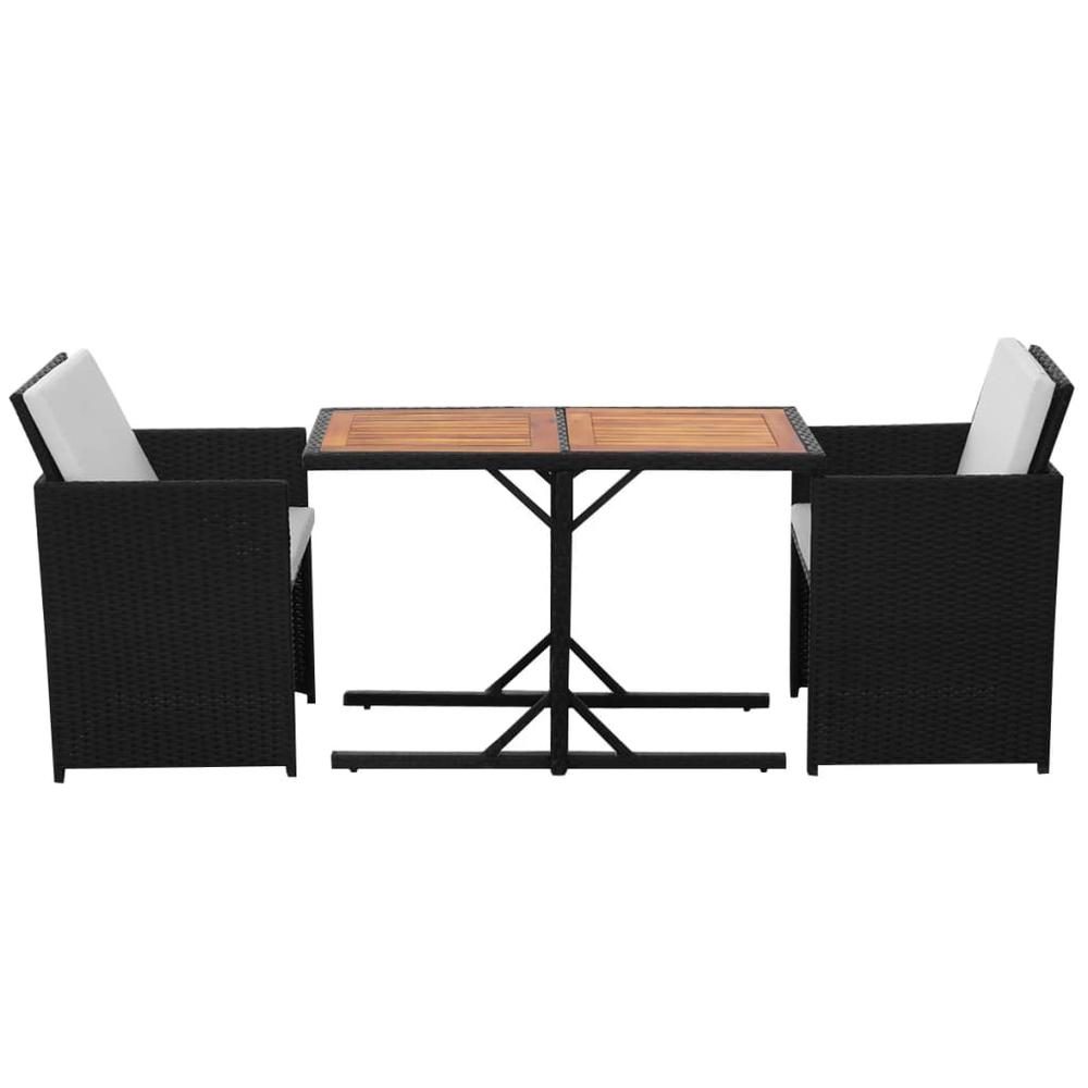 vidaXL 3 Piece Bistro Set with Cushions Poly Rattan Black, 42542. Picture 3