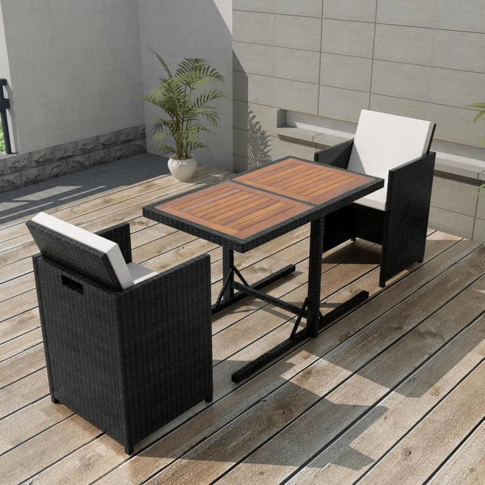 vidaXL 3 Piece Bistro Set with Cushions Poly Rattan Black, 42542. Picture 1