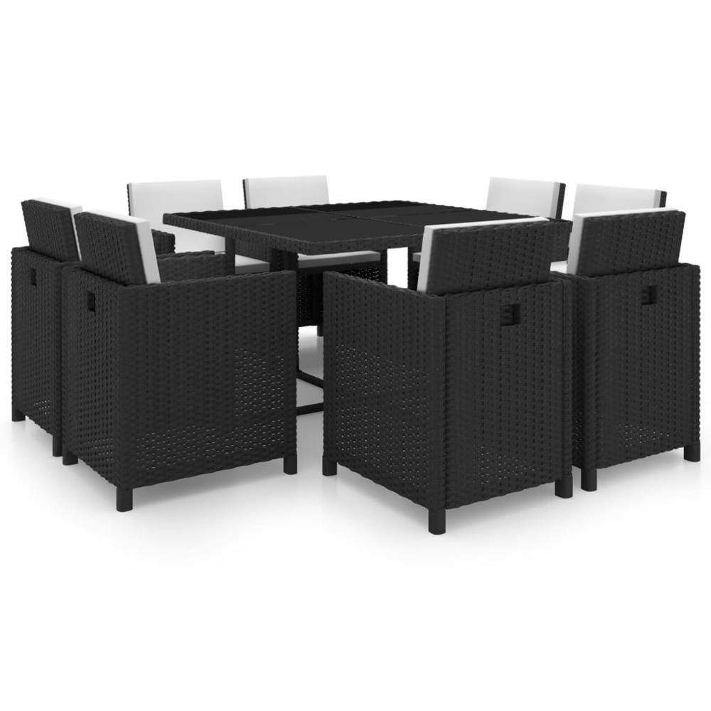 vidaXL 9 Piece Outdoor Dining Set with Cushions Poly Rattan Black, 42543. Picture 1