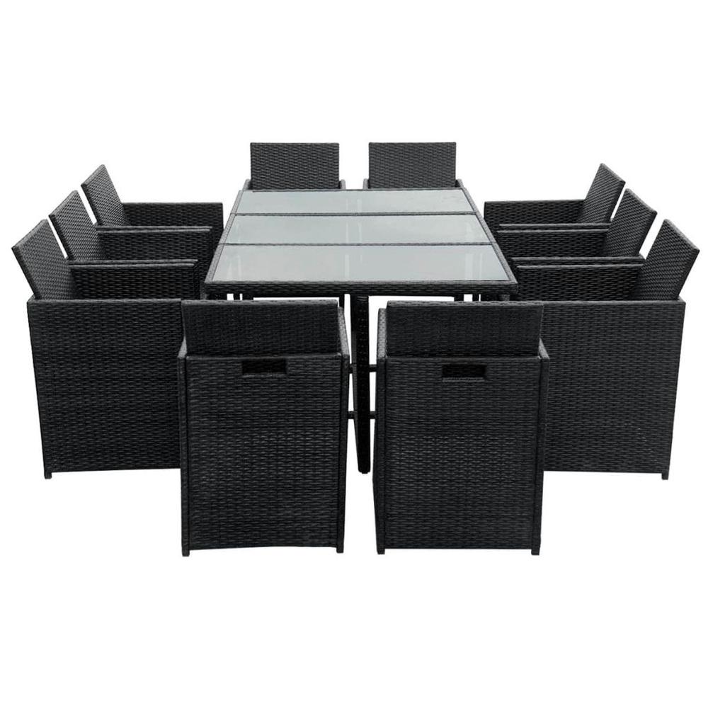 vidaXL 11 Piece Outdoor Dining Set with Cushions Poly Rattan Black, 42547. Picture 4