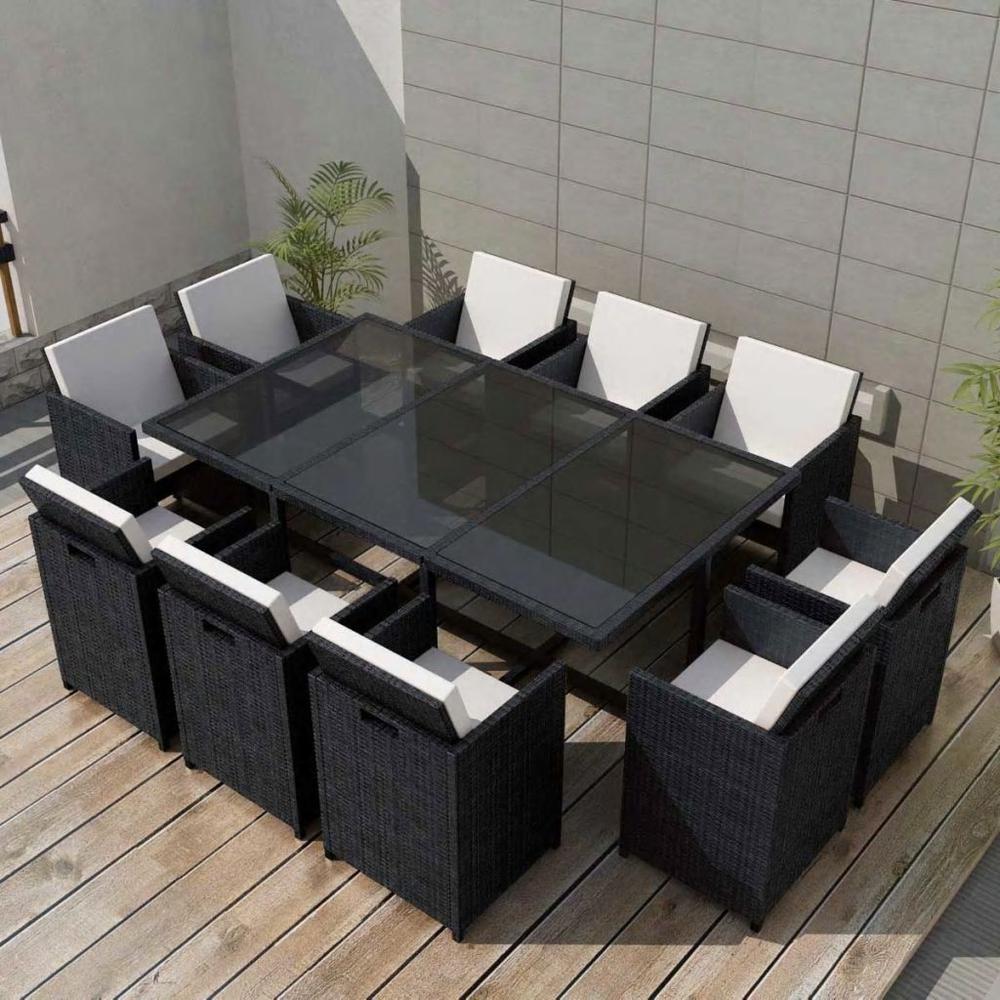 vidaXL 11 Piece Outdoor Dining Set with Cushions Poly Rattan Black, 42547. The main picture.
