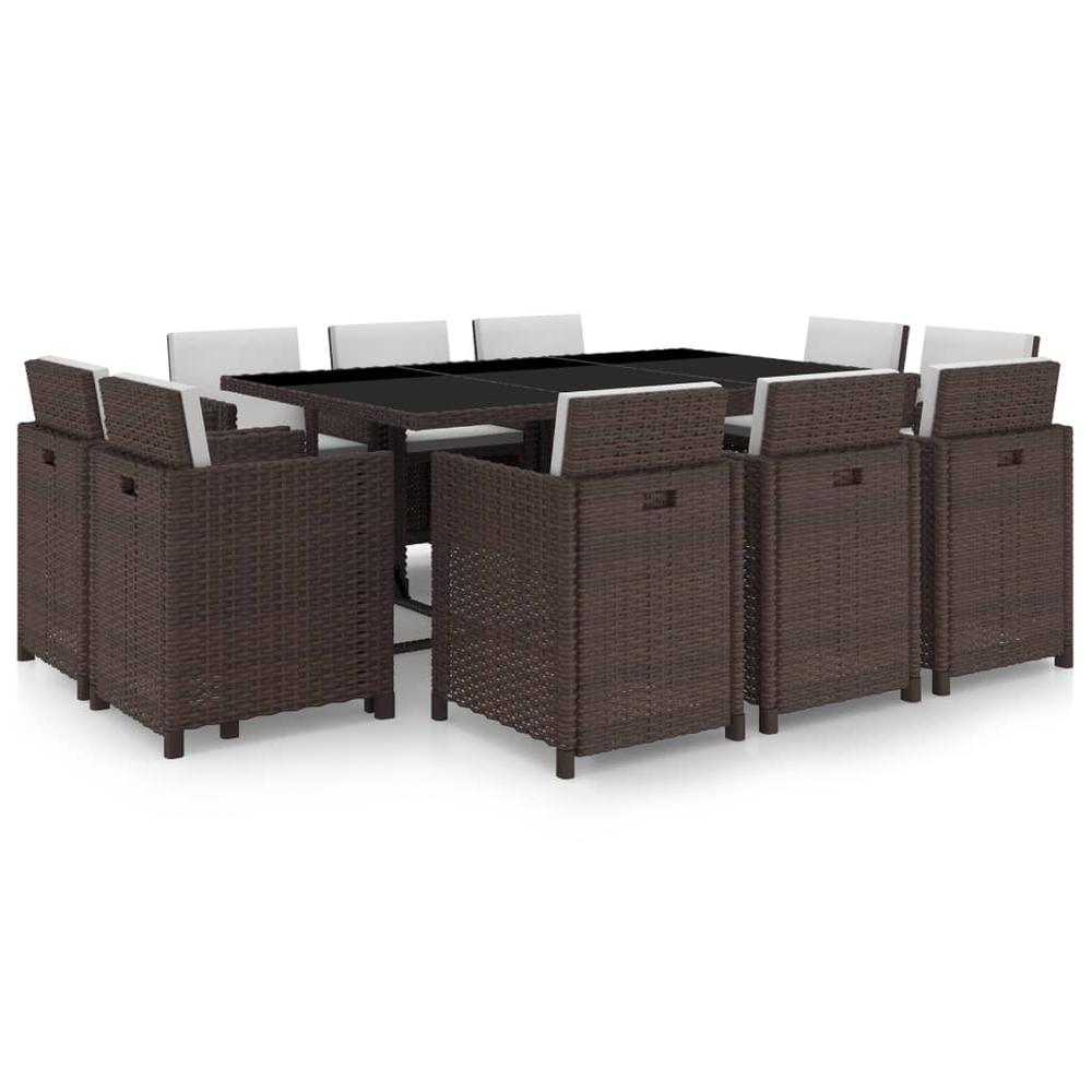 11 Piece Patio Dining Set with Cushions Poly Rattan Brown. Picture 8