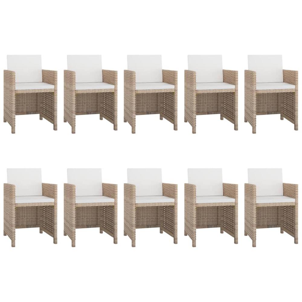 11 Piece Patio Dining Set with Cushions Poly Rattan Beige. Picture 1