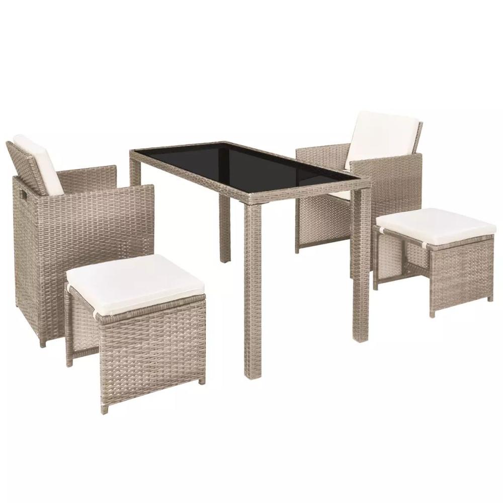 vidaXL 5 Piece Outdoor Dining Set with Cushions Poly Rattan Beige, 42555. Picture 3