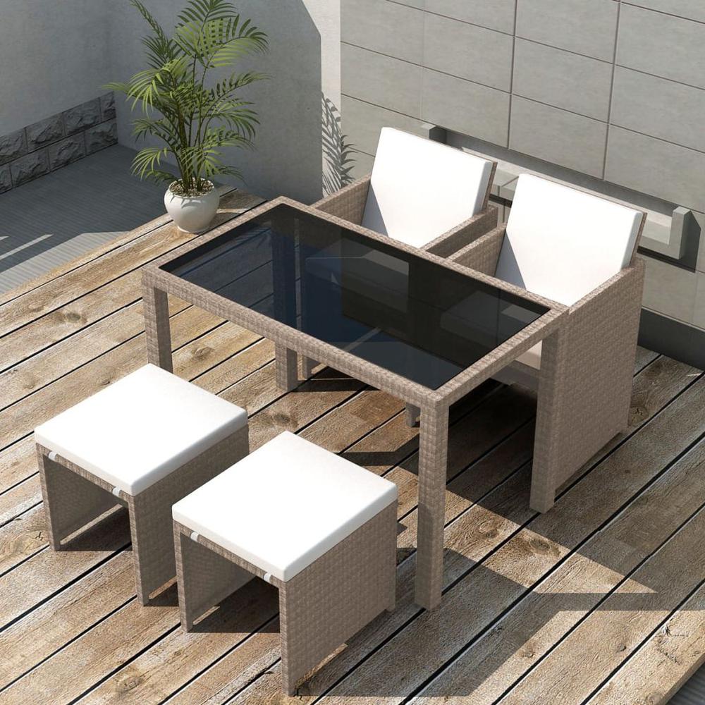 vidaXL 5 Piece Outdoor Dining Set with Cushions Poly Rattan Beige, 42555. The main picture.
