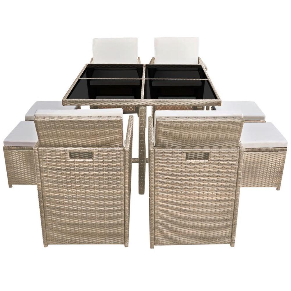 vidaXL 9 Piece Outdoor Dining Set with Cushions Poly Rattan Beige, 42556. Picture 3