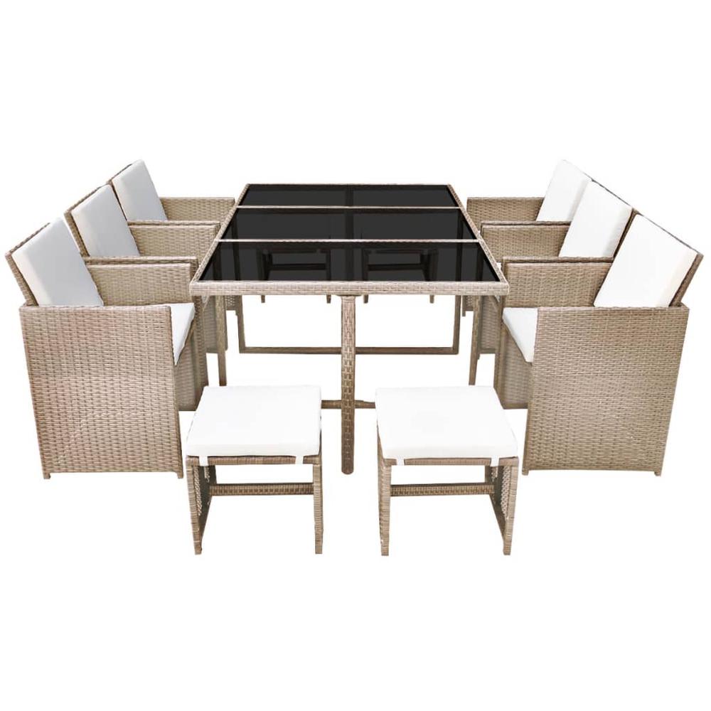 vidaXL 11 Piece Outdoor Dining Set with Cushions Poly Rattan Beige, 42557. Picture 2