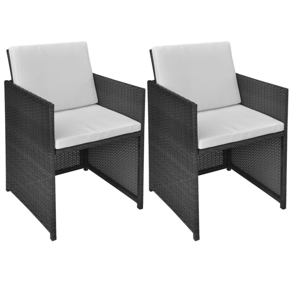 vidaXL Garden Chairs 2 pcs with Cushions and Pillows Poly Rattan Black, 42559. Picture 1