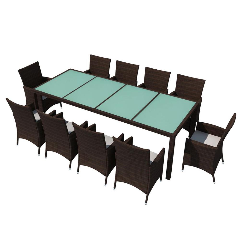 vidaXL 11 Piece Outdoor Dining Set with Cushions Poly Rattan Brown, 42569. Picture 2