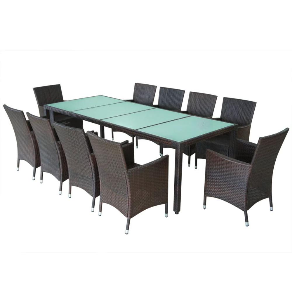 vidaXL 11 Piece Outdoor Dining Set with Cushions Poly Rattan Brown, 42569. Picture 3