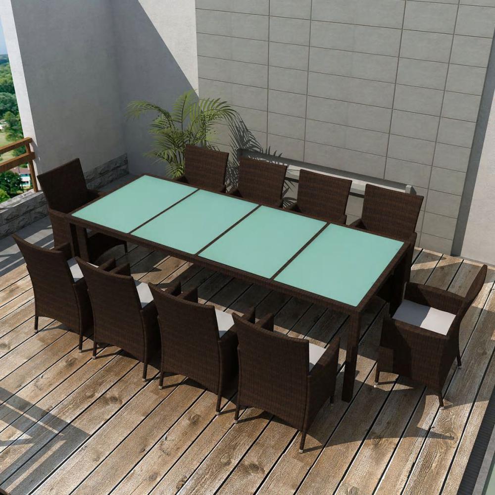 vidaXL 11 Piece Outdoor Dining Set with Cushions Poly Rattan Brown, 42569. Picture 1