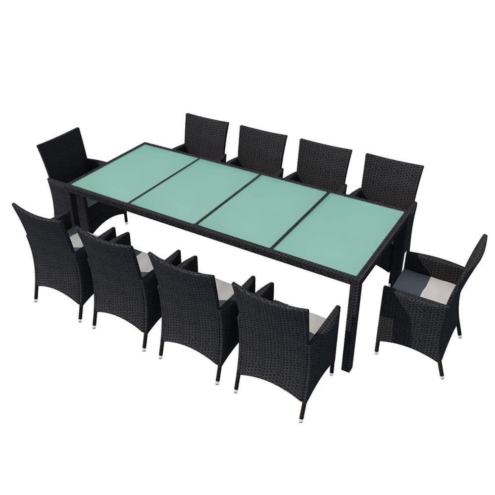 vidaXL 11 Piece Outdoor Dining Set with Cushions Poly Rattan Black, 42570. Picture 2