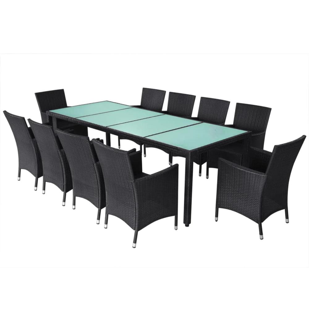 vidaXL 11 Piece Outdoor Dining Set with Cushions Poly Rattan Black, 42570. Picture 3