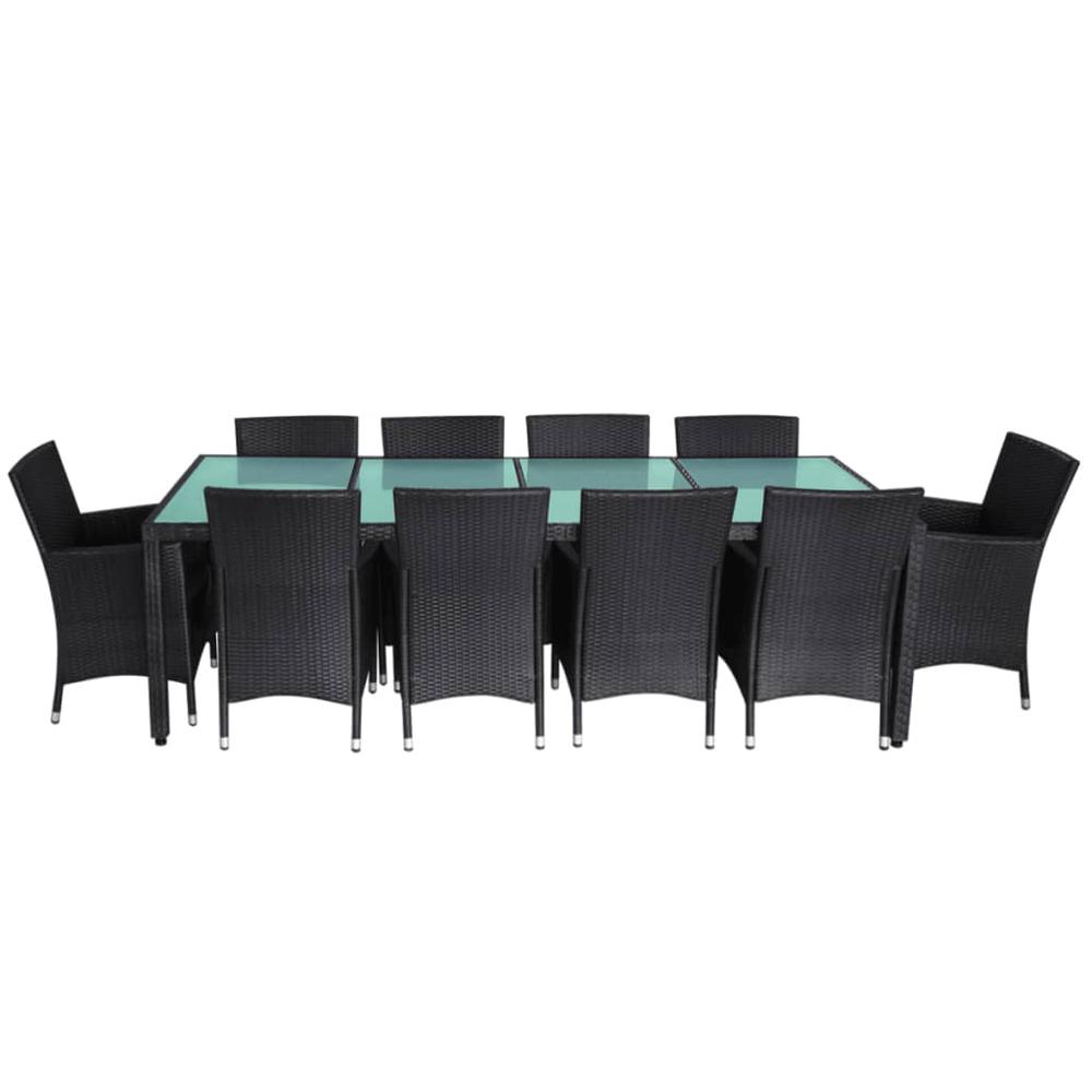 vidaXL 11 Piece Outdoor Dining Set with Cushions Poly Rattan Black, 42570. Picture 4